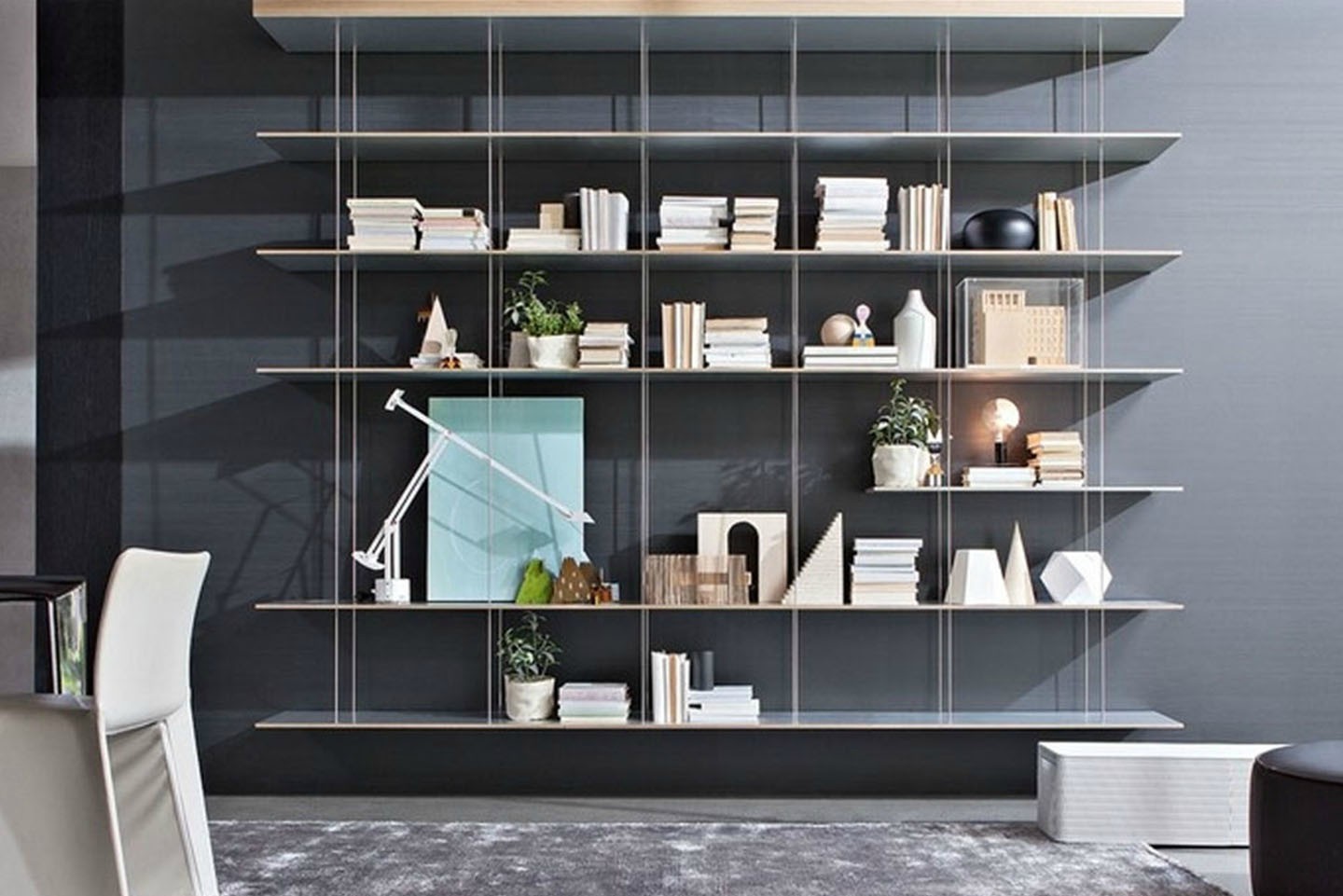 libreria sospesa graduate molteni cavi acciaio
